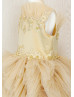 Gold Lace Ruffle Tulle Beaded Flower Girl Dress